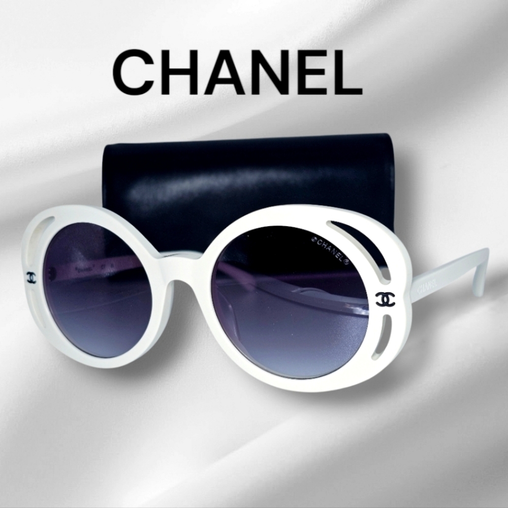 Chanel white round sunglasses Chanel logo 71582A s1255 3N - Picture 2 of 16